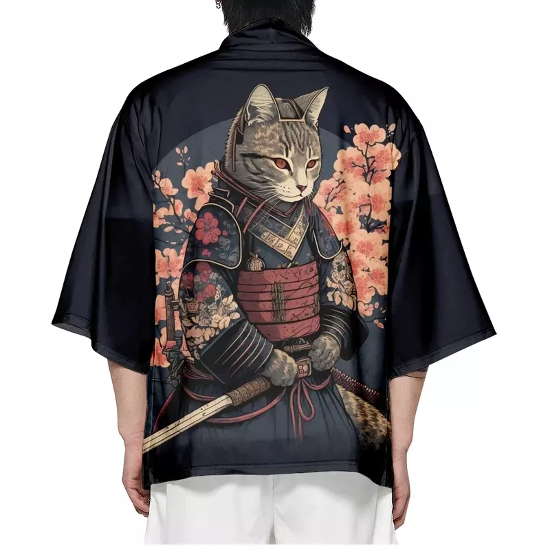 حجم كبير من سترة الساكورا اليابانية مطبوع عليها صورة الساموراي كيمونو ملابس الشارع الشهير للرجال والنساء سترة هاراجوكو التقليدية ملابس الصيف والشاطئ