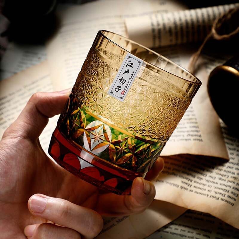 إيدو كيريكو منحوتة باليد الكريستال والزجاج ويسكي الزجاج ويسكي الزجاج اليابانية النبيذ الزجاج الهدايا الإبداعية