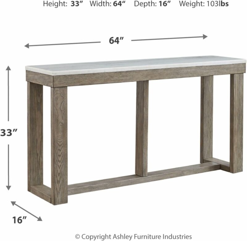 آشلي لويسكا-طاولة أريكة عادية مع سطح من الرخام ، بني وأبيض ، بتصميم