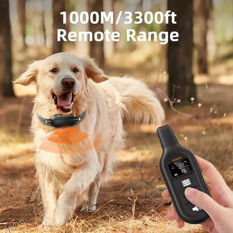 ROJECO كلب كهربائي بجهاز تحكم عن بعد رقمي قابل لإعادة الشحن IPX7 مقاوم للماء هزاز لحاء كلب أليف طوق مقاوم للصدمات