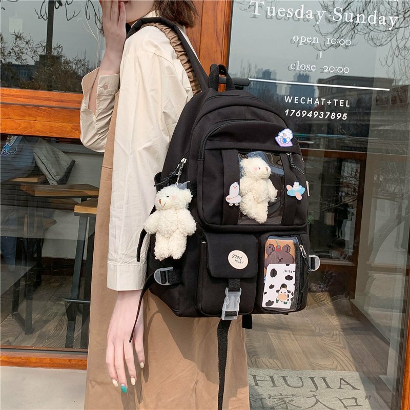 حقيبة ظهر يابانية للفتيات في المدارس الثانوية لعام 2022 حقائب مدرسية للمراهقات بجيوب متعددة حقيبة ظهر كاوااي هاراجوكو لطيفة للنساء