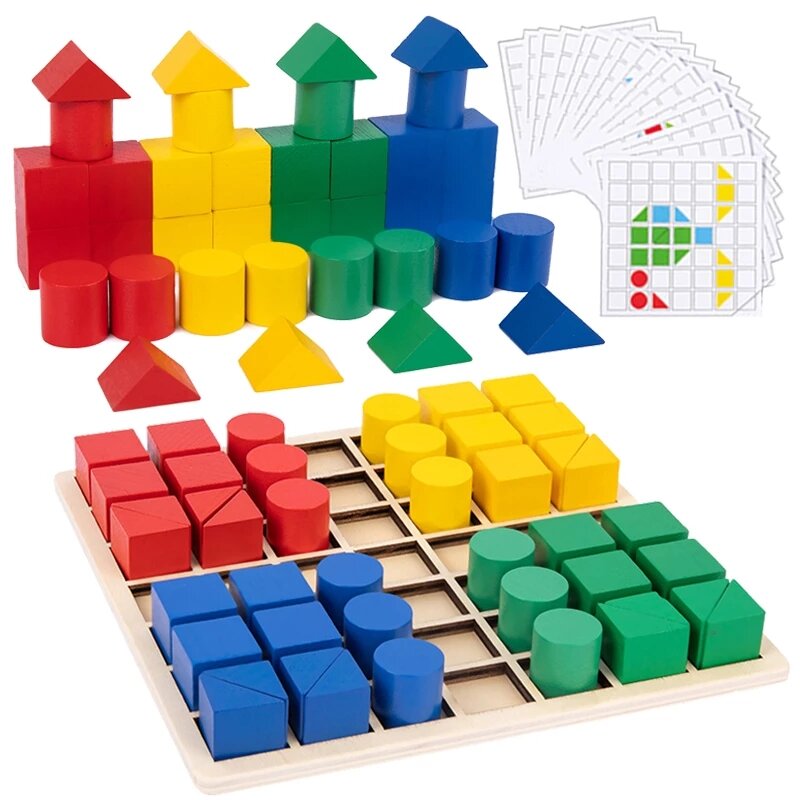 كتل هندسية ثلاثية الأبعاد الألغاز لعبة خشبية ألعاب الرياضيات أُحجية مكعبات هندسية مجلس الخيال الذكاء ألعاب تعليمية للأطفال