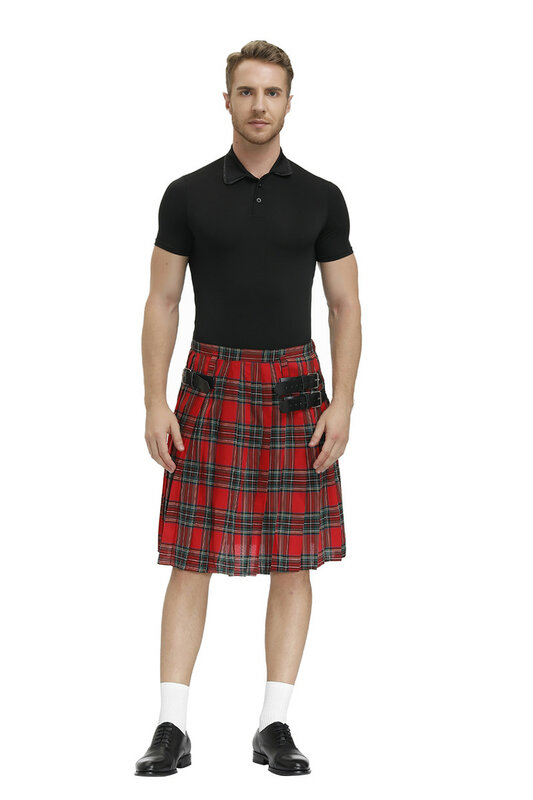 الرجال اسكتلندا النقبة التقليدية منقوشة حزام مطوي سلسلة الثنائية القوطية الشرير الهيب هوب الطليعية الاسكتلندية الترتان بنطلون التنانير