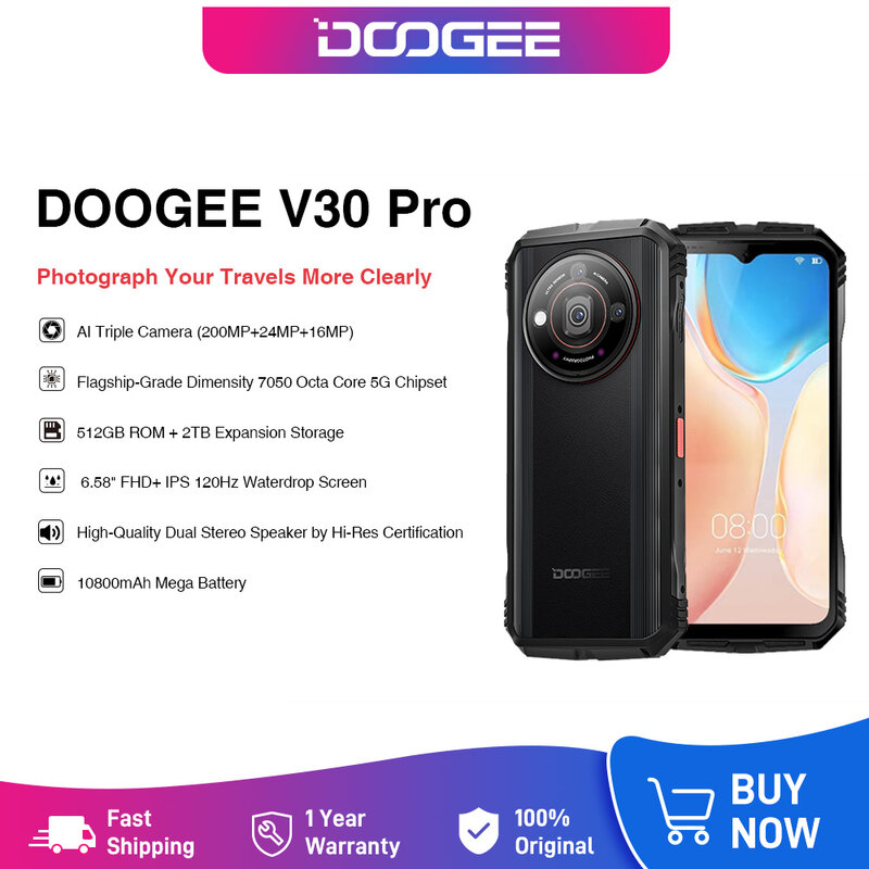 Doogee-V30 برو المزدوج ستيريو المتكلم ، 32 RAM ، 512 ROM ، 200MP الكاميرا ، الأبعاد 7050 ، 5G ، 6.58 "FHD ، 120Hz العرض ، 10800mAh ، WiFi6 ، مرحبا الدقة