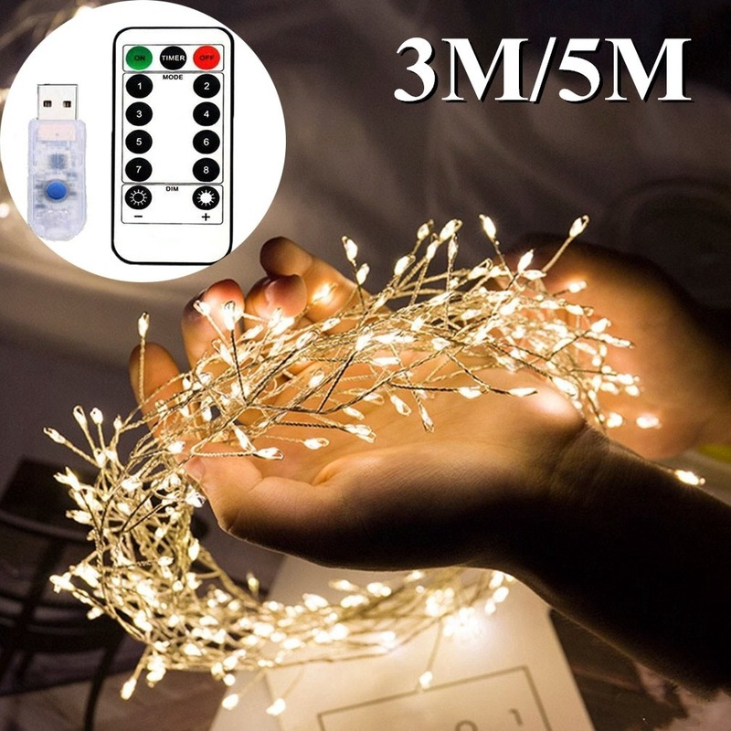 3M 5M النحاس سلك LED USB التحكم عن بعد سلسلة أضواء الطرقة الجنية الطوق مصباح لعيد الميلاد نافذة الزفاف حزب ديكور