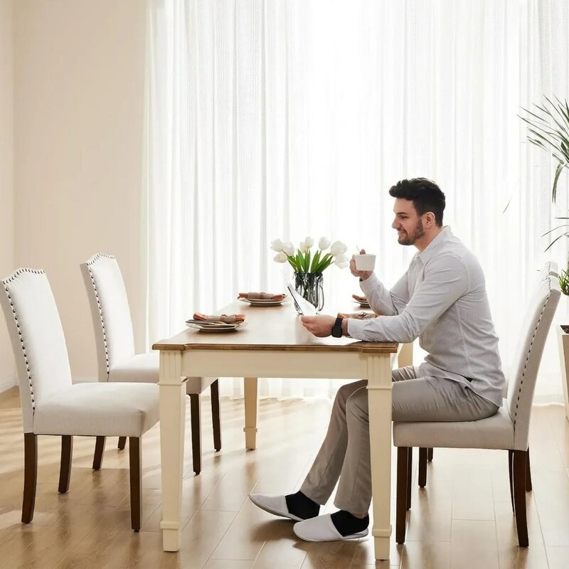 كراسي منجدة مع غطاء رأس نايلهيد وأرجل خشبية ، كراسي غرفة الطعام ، كرسي جانبي للمطبخ ، قماش ، مجموعة من 4 كراسي