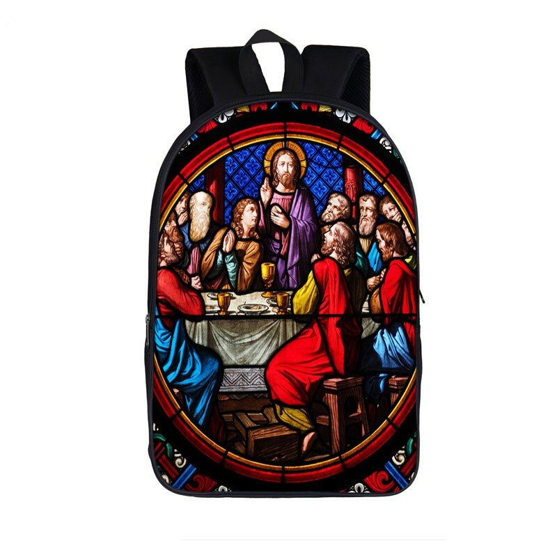 Vintage يسوع اللوحة الملونة على ظهره النساء الرجال حقائب السفر عادية المراهقين الأطفال الحقائب المدرسية الطلاب محمول على ظهره