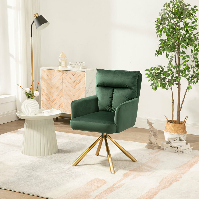 كرسي منجد عالي الظهر مخملي أخضر معاصر ، كرسي دوار ، تصميم أنيق ، بطانة مريحة ، حديث