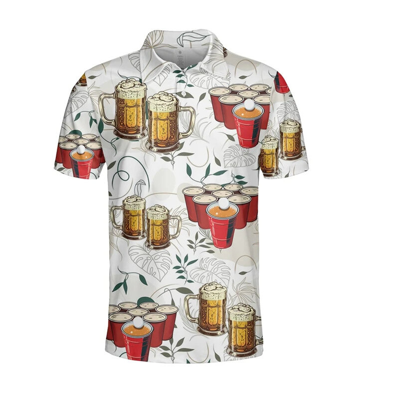 هتافات البيرة! قمصان بولو للرجال بطباعة ثلاثية الأبعاد بأكمام قصيرة ، قميص بولو بأزرار ، توبات غير رسمية لملابس الشارع ، ملابس هاواي ، الموضة
