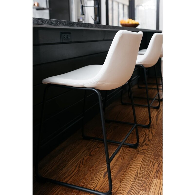 أشلي سنتيار-مقعد دلو حديث من الجلد الصناعي ، تصميم مميز ، مقعد بار أبيض ، ارتفاع المنضدة ، طقم من 2 ،