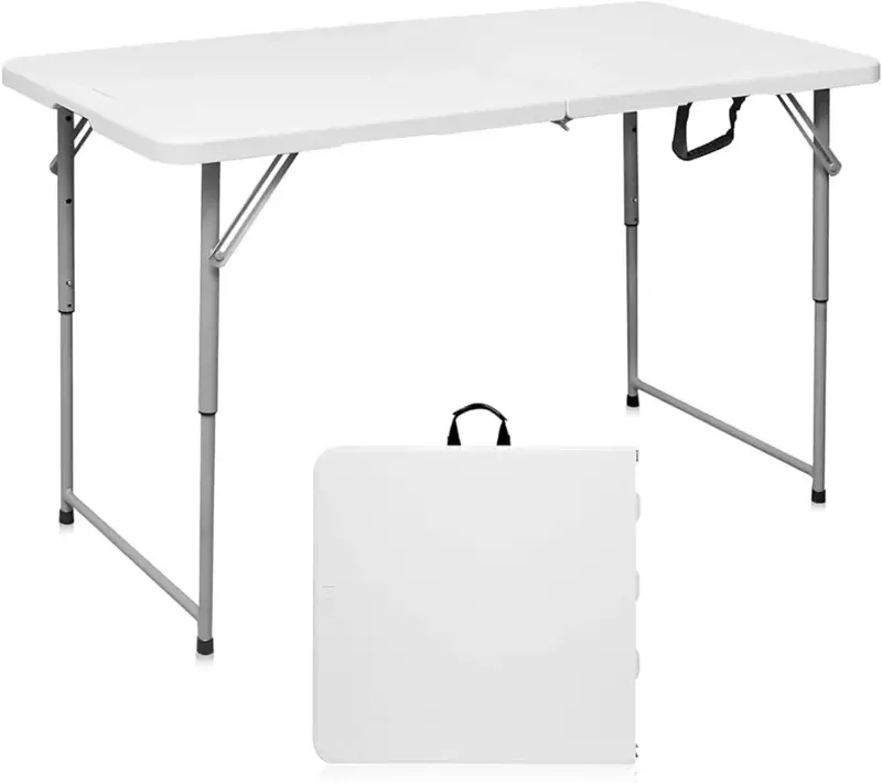 طاولة بلاستيكية قابلة للطي شديدة التحمل محمولة ، طاولة فائدة ، صغيرة ، داخلية ، خارجية ، ارتفاع قابل للتعديل ، 4 أقدام