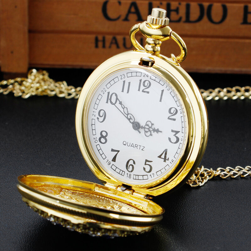 ساعة كوارتز ذهبية مع سلسلة للنساء ، متعددة الماس ، قلادة نسائية ، أزياء عتيقة ، هدية قلادة ، فوب