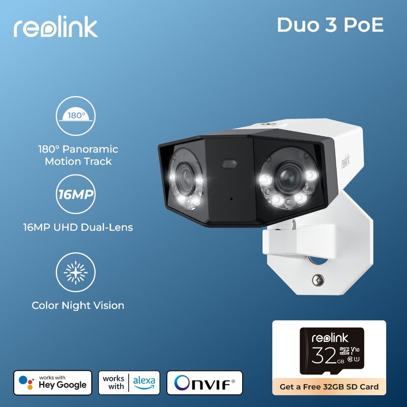 كاميرا مراقبة Reolink Duo 3 PoE 16MP UHD مزدوجة العدسات 4K Duo 2 PoE IP كاميرا 180 درجة رؤية بانورامية كاميرات مراقبة فيديو منزلية
