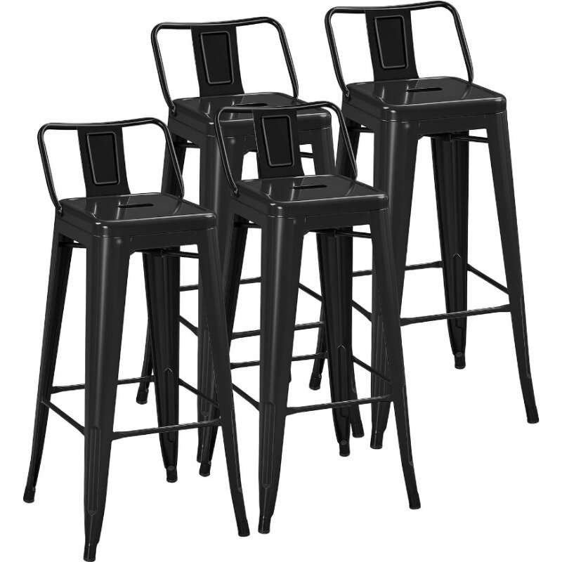 مقاعد بار معدنية مع ظهر منخفض ، كرسي مطبخ ، كراسي بارستول صناعية ، داخلية وخارجية ، مجموعة من 4 ، 30 في