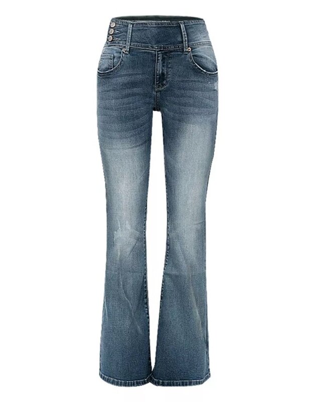 جينز نسائي عالي الخصر واسع الساق ، بنطلون جينز ضيق ، كلاسيكي ، تصميم جانبي للأزرار ، غسيل ، بنطلون ملابس الشارع ، موضة غير رسمية ، جديد