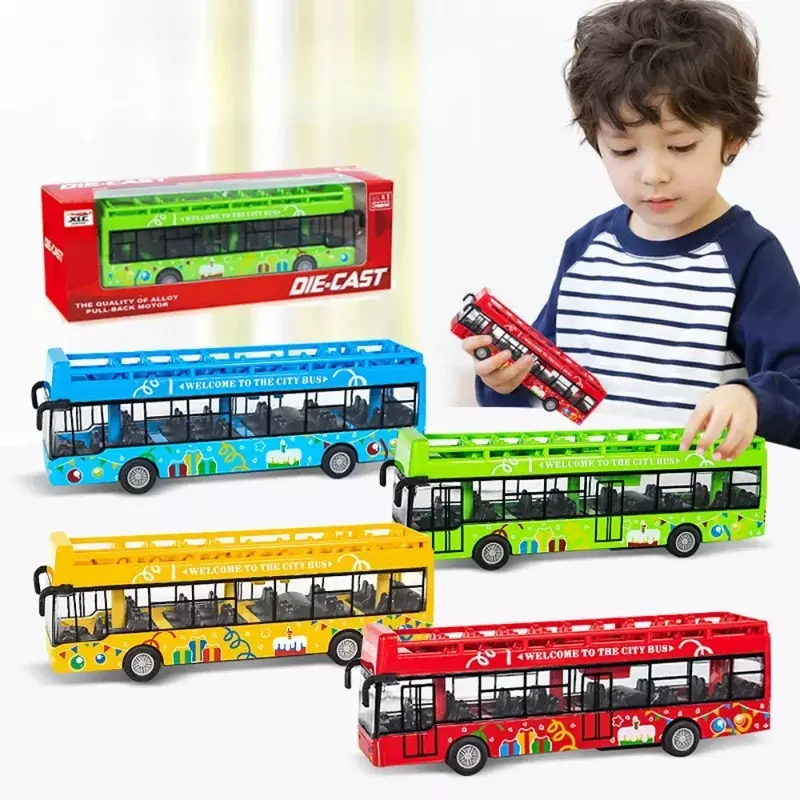 نموذج حافلة مدينة معدني للأطفال ، حافلة ذات طابقين ، مركبات دييكاست ، ألعاب ، سيارة سحب مضحكة ، هدايا للأطفال