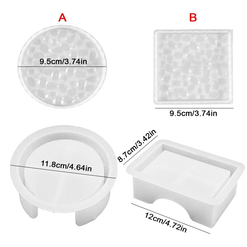 5Pcs Round and Square Resin Casting Coaster Mold for DIY Art Craft Cup Mat Coaster Storage Box Mold Mirror Diamond Mold K3ND