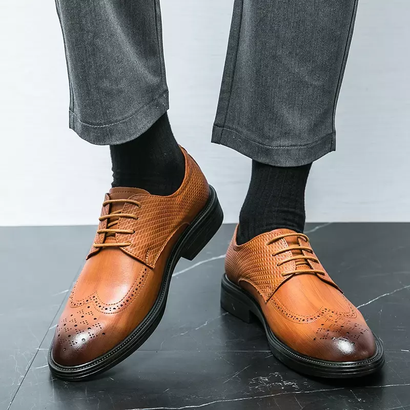 حذاء جلد رجالي بإصبع مستدير على الطراز البريطاني ، عالي الجودة ، منخفض ، فستان أعمال ، جديد ، 2023
