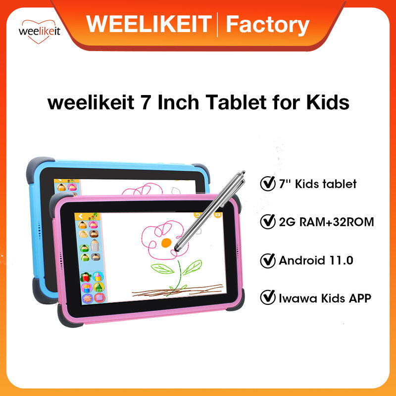 تابلت weelequit مقاس 7 بوصات للأطفال يعمل بنظام الأندرويد 11.0 1024X600 IPS تابلت للأطفال للدراسة 2 جيجابايت 32 جيجابايت معالج رباعي النواة تطبيق التحكم في الأبوين للأطفال