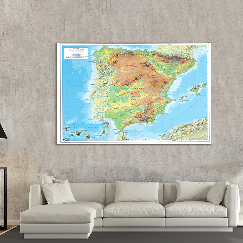 150*100 سم خريطة إسبانيا الطبوغرافية (بالإسبانية) غير المنسوجة حائط لوح رسم ملصق فني اللوازم المدرسية ديكور المنزل