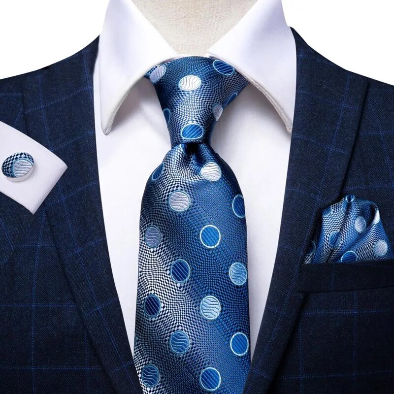 الأزرق الملكي دوت 2023 جديد أنيق الرجال التعادل السادة العلامة التجارية الفاخرة ربطة العنق للرجال الأعمال Handky أزرار أكمام مرحبا التعادل مصمم