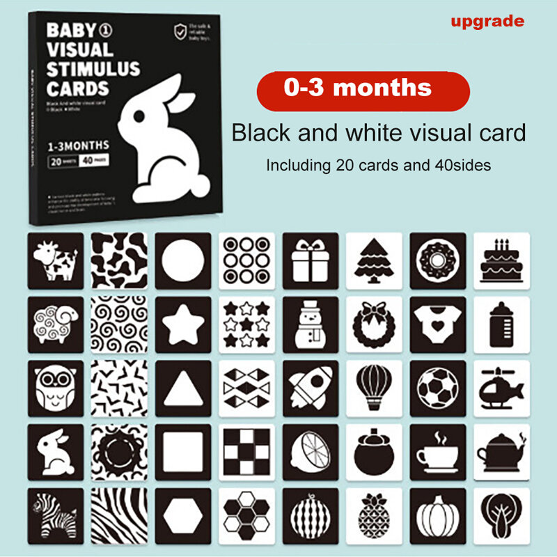 بطاقات التحفيز البصري للأطفال ، مونتيسوري ، بطاقة فلاش عالية التباين ، لعبة الإدراك الرضع ، هدية للأطفال