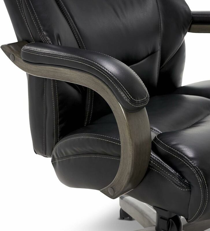 ديلانو-كرسي مكتب تنفيذي طويل ، ظهر مرتفع ، دعامة خصر مريحة ، جلد عظمي ، خشب رمادي مقاوم للطقس ، أسود