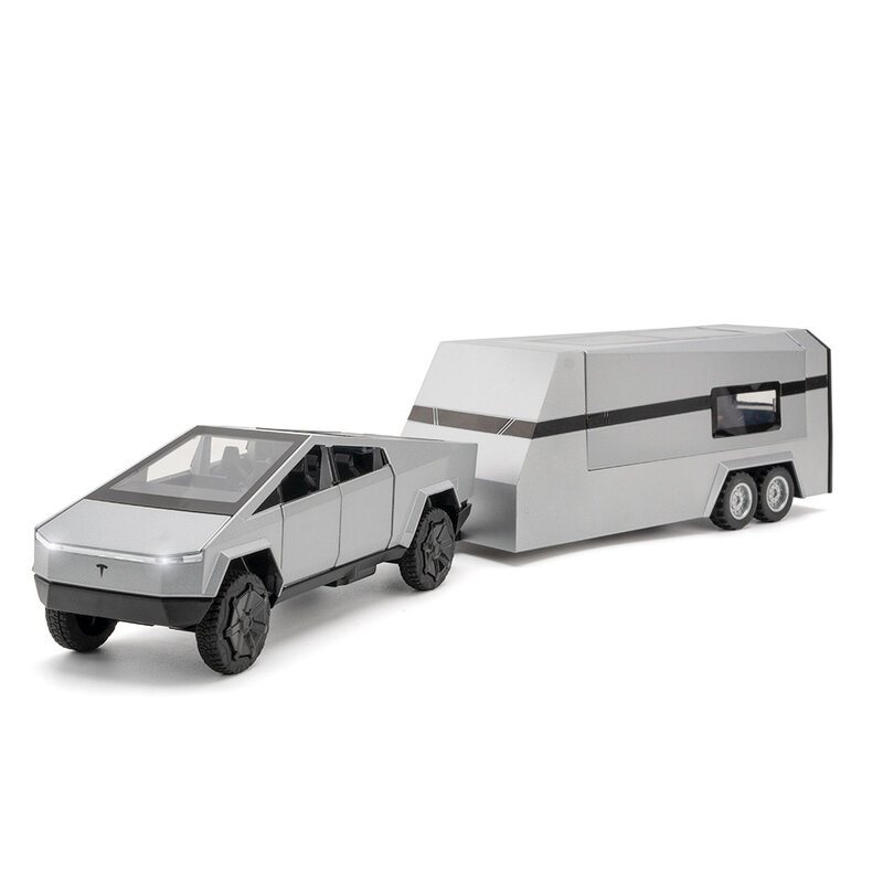 سيارة صغيرة 1:32 مقطورة لاقط شاحنة إلكترونية من تسلا نماذج سيارات سبيكة معدنية للطرق الوعرة شاحنة محاكاة ألعاب أطفال هدية