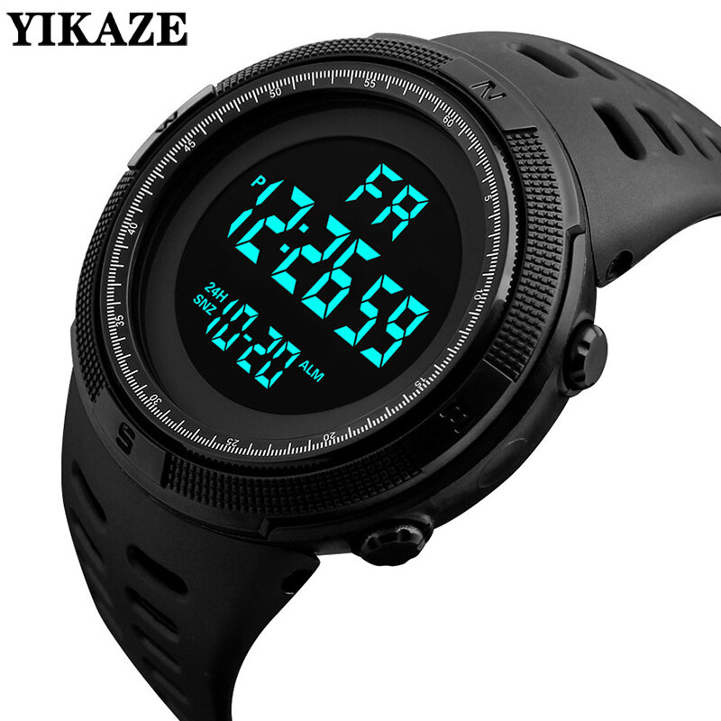 YIKAZE-ساعة رياضية إلكترونية رقمية للرجال ، ساعة متعددة الوظائف ، الاتصال الهاتفي الكبير ، الاتجاه مغامرة في الهواء الطلق ، ساعة مضيئة ، 50 مللي متر