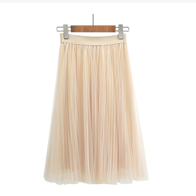 Women Skirt 3 Layers Tulle Skirts Womens Black Gray White Adult Tulle Skirt Elastic High Waist Pleated Midi Skirt