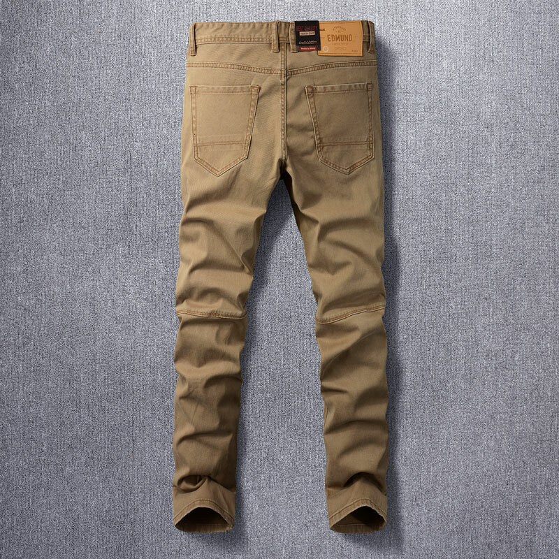 بنطلون جينز ضيق مناسب للرجال من الكاكي ، بنطال هيب هوب مرقع ، جيب بسحاب ، ملابس عصرية ، مصمم #2