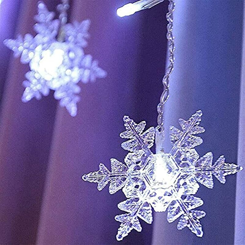 Snowflakes LED ستارة سلسلة أضواء 3.5M 16 شرائط أضواء نافذة عيد الميلاد مع 8 أوضاع ضوء الجنية أدى الثلج الجليد الستار أكاليل العام الجديد 2024 لحفل الزفاف / عيد الميلاد / الصفحة الرئيسية / غرفة / داخلي / ديكور غرفة النو