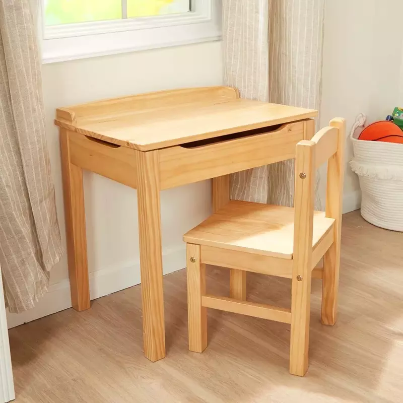 طاولة وكرسي خشبي للأطفال ، لون العسل