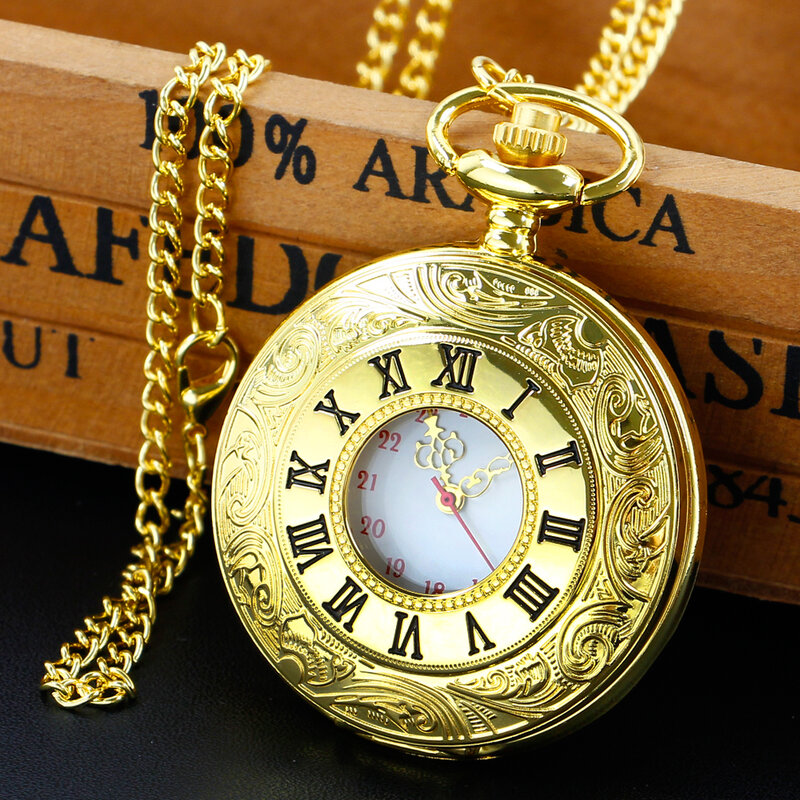ساعة الجيب كوارتز خمر للرجال والنساء ، مجوهرات فاخرة من الذهب ، اكسسوارات قلادة رقمية