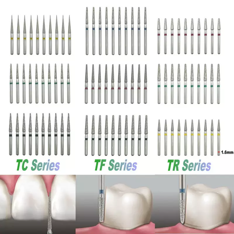 FG الأسنان الماس الأزيز لقبضة عالية السرعة ، فصل الأسنان طب الأسنان ، تاج أبراد ، إعداد تجويف ، TC ، TF ، TR ، 10 قطعة