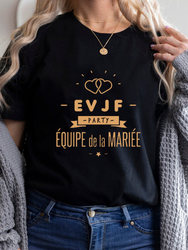 فرنسا رسالة EVJF La فريق Mariée Gropu حفلة العرائس المرأة تي شيرت فتاة الزفاف تجهيز دي لا ماري أنثى بلايز تيز