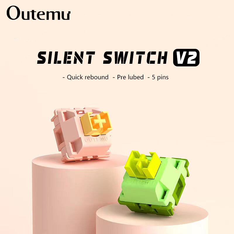 Outemu-صامتة الخوخ V2 التبديل لوحة المفاتيح الميكانيكية ، Lubed ، مفاتيح الليمون V2 الصامت ، اللمس الخطي ، محور الفقرة 5Pin ، مبادلة ساخنة لتقوم بها بنفسك