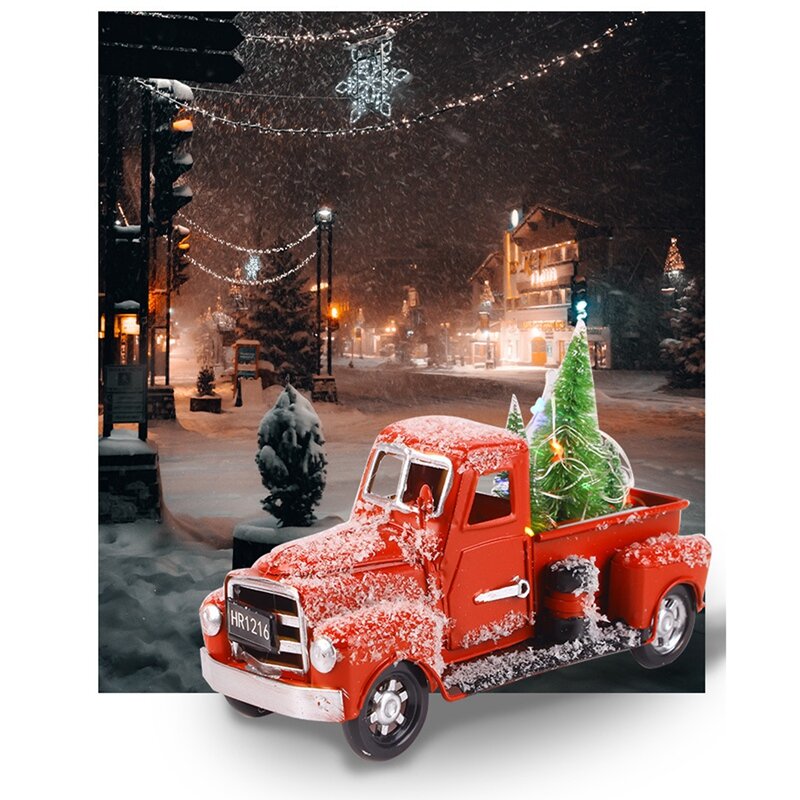 شاحنة حمراء عتيقة لتزيين عيد الميلاد ، ديكور شاحنة معدني مصنوع يدويًا ، ، ، ،