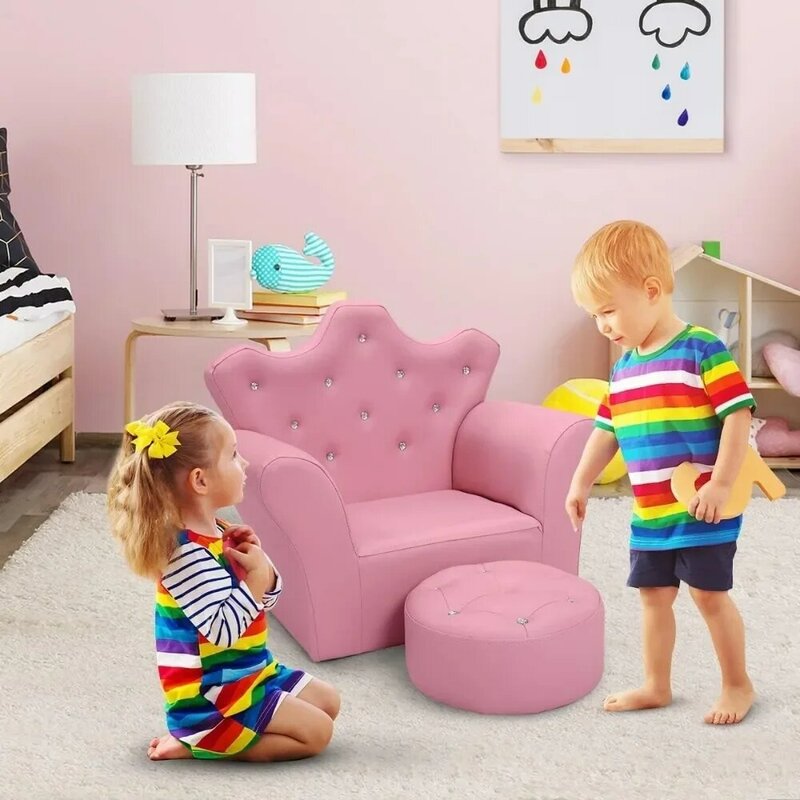 أريكة مخملية للأطفال ، مجسمة بالماس ، وردية اللون