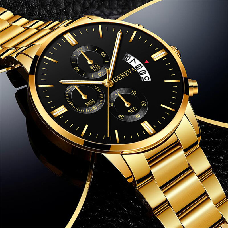 ساعة رجالية عادية باللون الذهبي من الفولاذ المقاوم للصدأ موضة فاخرة التقويم كوارتز ساعة اليد رجالي الأعمال ساعات للرجل