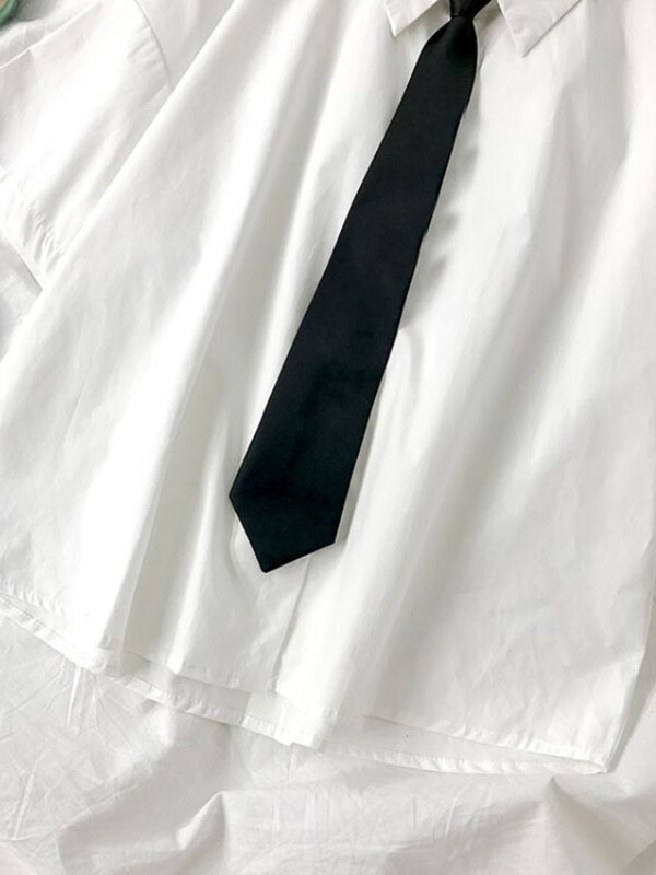 ZOKI قمصان بيضاء النساء موضة الأسود التعادل اليابان نمط Preppy الطلاب JK الفتيات بلوزة بسيطة الصلبة فضفاض الصيف زر حتى القمم