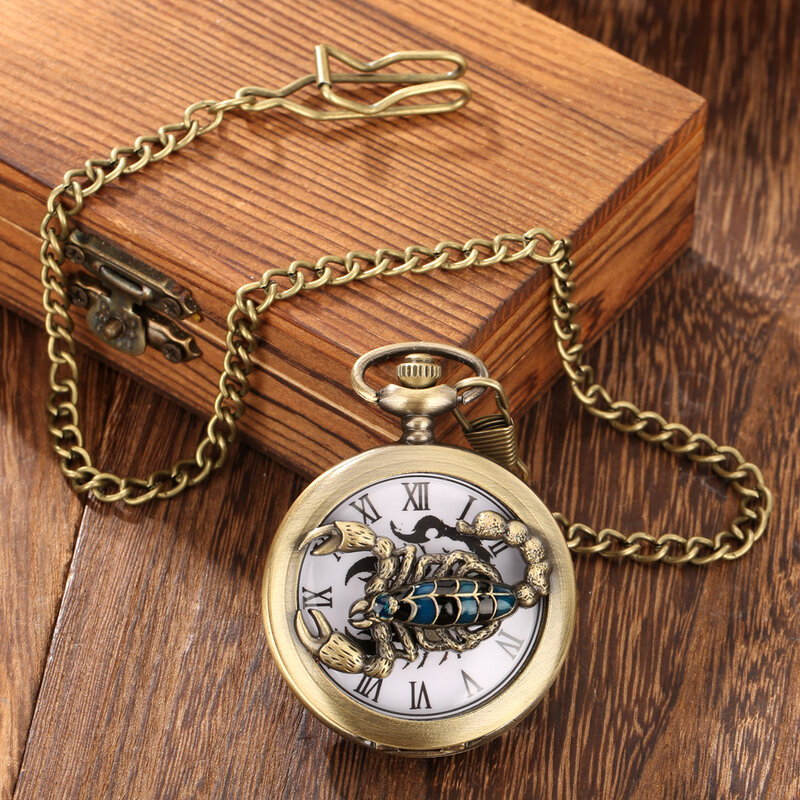 Steampunk خمر العقرب نمط فوب سلسلة مجوهرات كوارتز ساعة الجيب الرجال الأرقام الرومانية الجوف قلادة قلادة الساعات سيدة