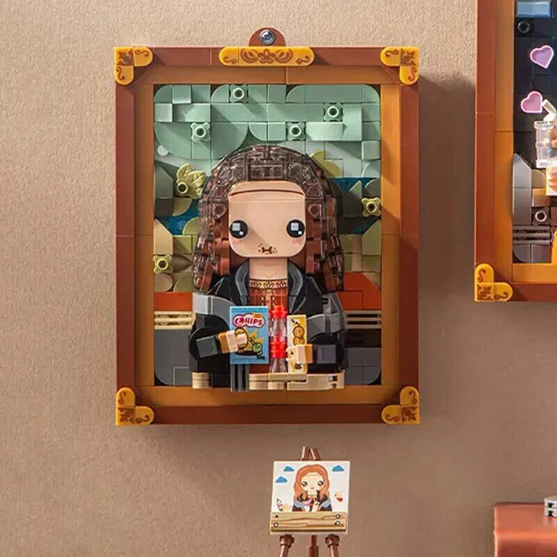 نموذج لوحة زيتية لبنة بناء ، زخارف كرتونية ذاتية الصنع ، ألعاب طوب مجمعة ، هدايا للكبار والأطفال ، عالم ، لطيف