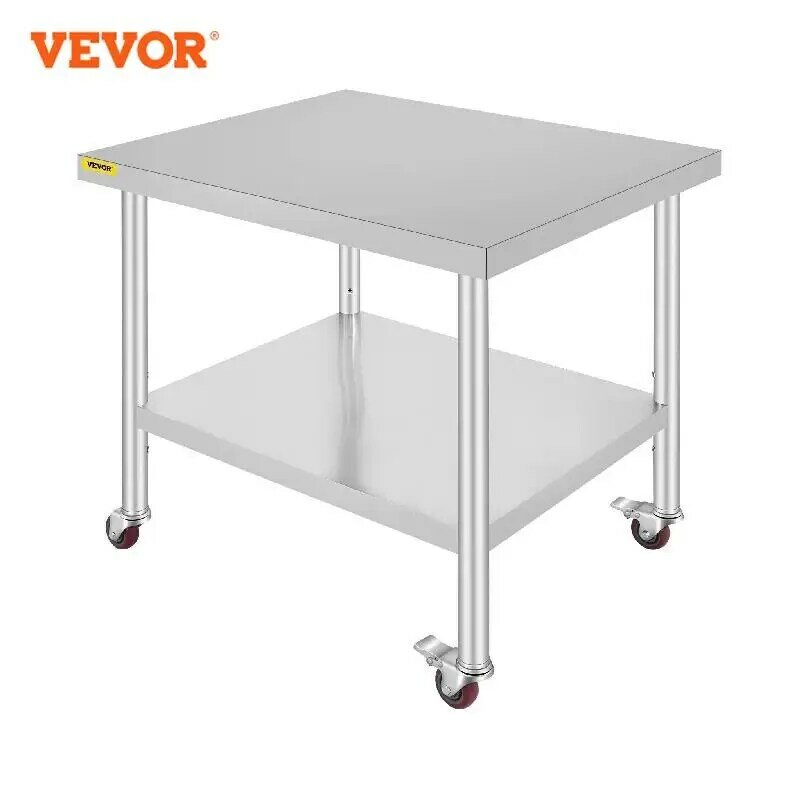 VEVOR طاولة المطبخ الفولاذ المقاوم للصدأ الإعدادية مع 4 عجلات كراسي وباكسبلاش الأحمال تصل إلى 100 كجم-300 كجم لتخزين المنزل رف الطعام