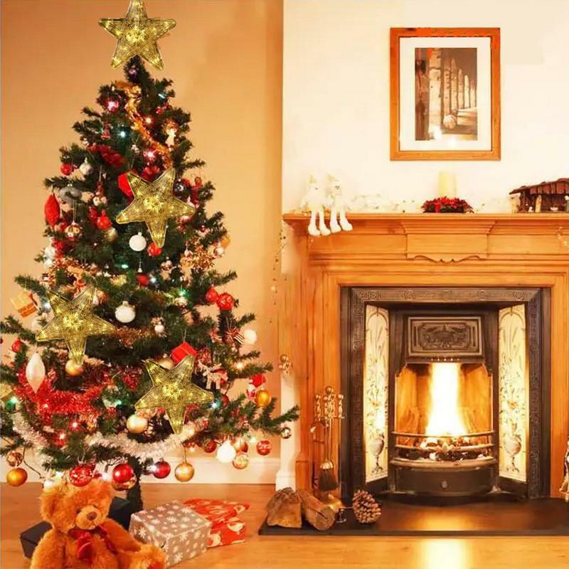 شفاف الخماسية نجمة شجرة القبعات العالية ، زينة شجرة عيد الميلاد للمنزل ، عيد الميلاد الحلي