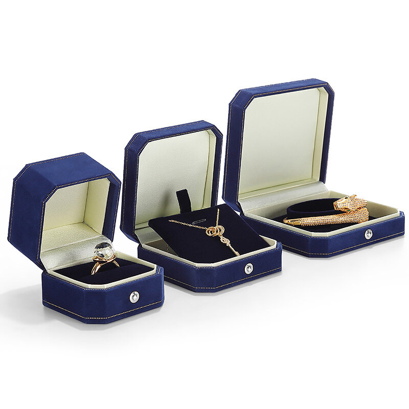 Fashion Creative Octagon Ring Box Ceremony Proposal Necklace Pendant Bracelet Set Jewelry Three Gold Jewelry Box