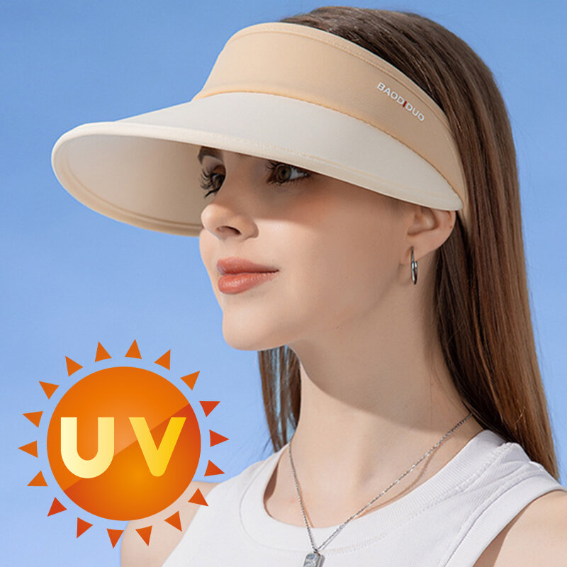 قبعة شمس فارغة من الحرير الجليدي للنساء ، مطابقة الألوان ، قبعات شمسية ، أقنعة حماية من أشعة فوق بنفسجية ، أزياء نسائية ، قبعة شاطئ للسفر ، UPF50 +
