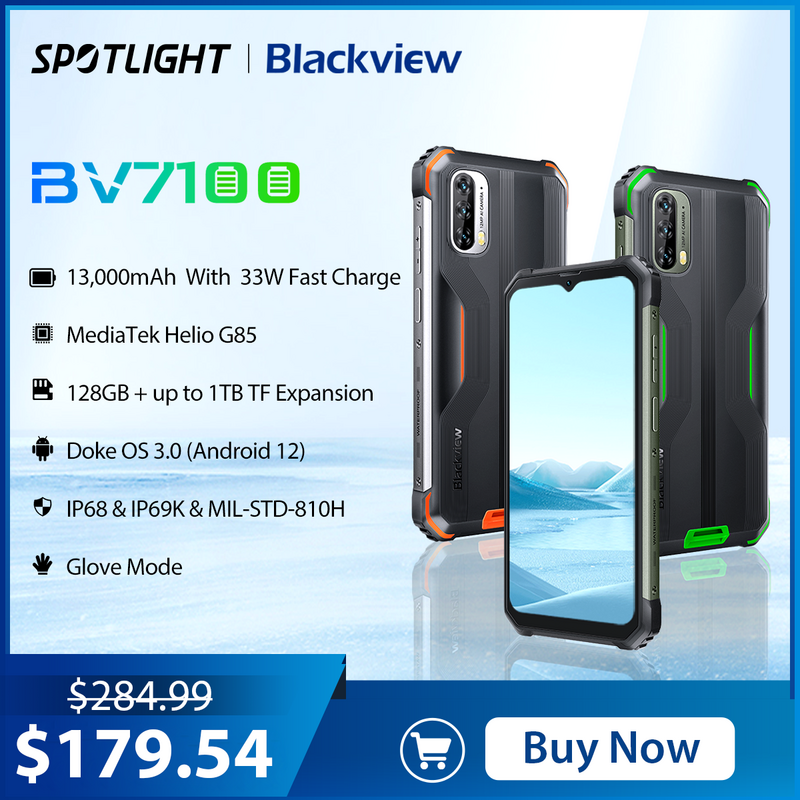 Blackview-BV7100 الهاتف الذكي وعرة ، NFC الهاتف المحمول ، أندرويد 12 ، هيليو G85 ، 6.58 "، 13000mAh ، 33W ، 6GB ، 128GB