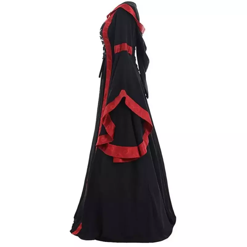 فستان طول الكلمة في القرون الوسطى للنساء ، طويلة الأكمام ، الدانتيل يصل ، زي هالوين #4