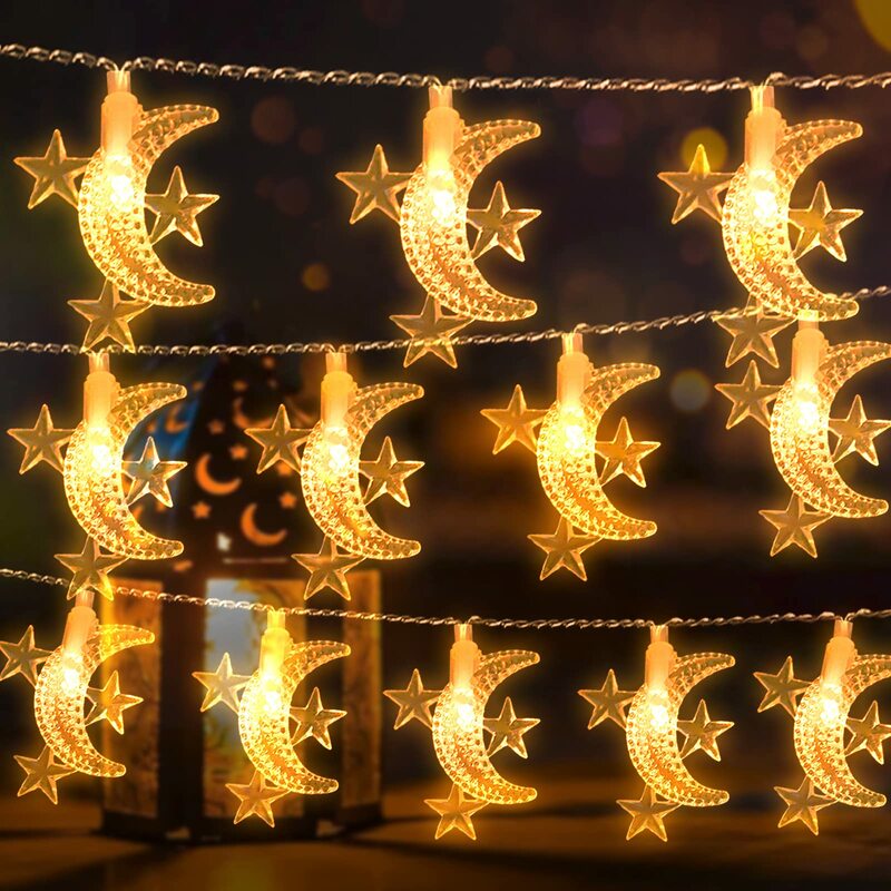 رمضان القمر ستار Led سلسلة الجنية أضواء عيد مبارك ديكور جارلاند سلسلة ضوء للمنزل الإسلام مسلم عيد ديكور عيد الميلاد